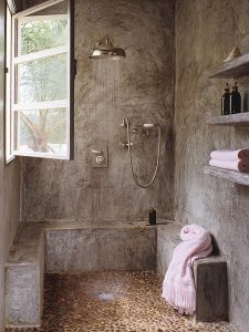 concrete shower walls for a hotel bathroom